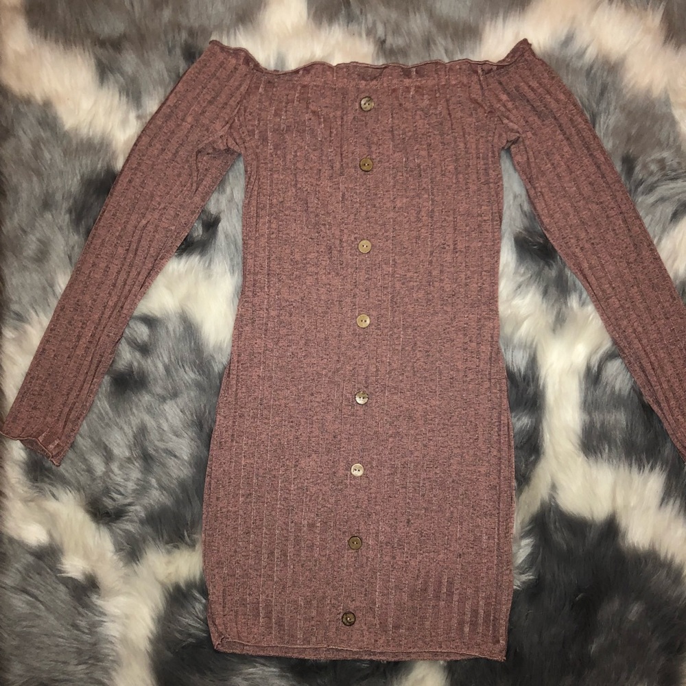 Off the shoulder sweater dress with buttons